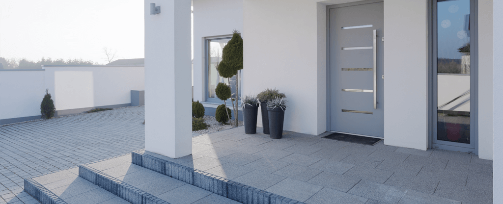 beautiful patio of a modern white home